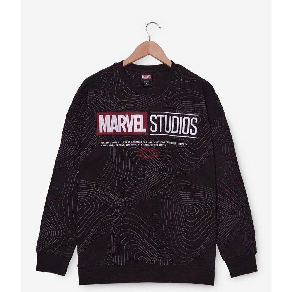 Marvel Studios Logo Topographic Pattern Crewneck- BoxLunch Exclusive Black